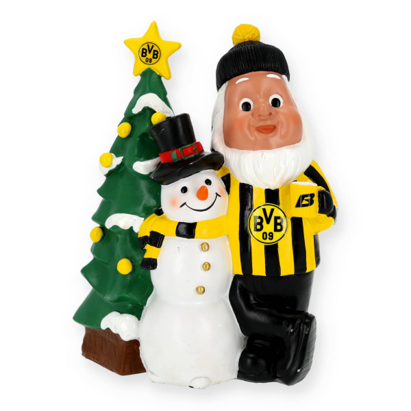 Borussia Dortmund BVB Gartenzwerg Weihnachten mit Schneemann Polyresin